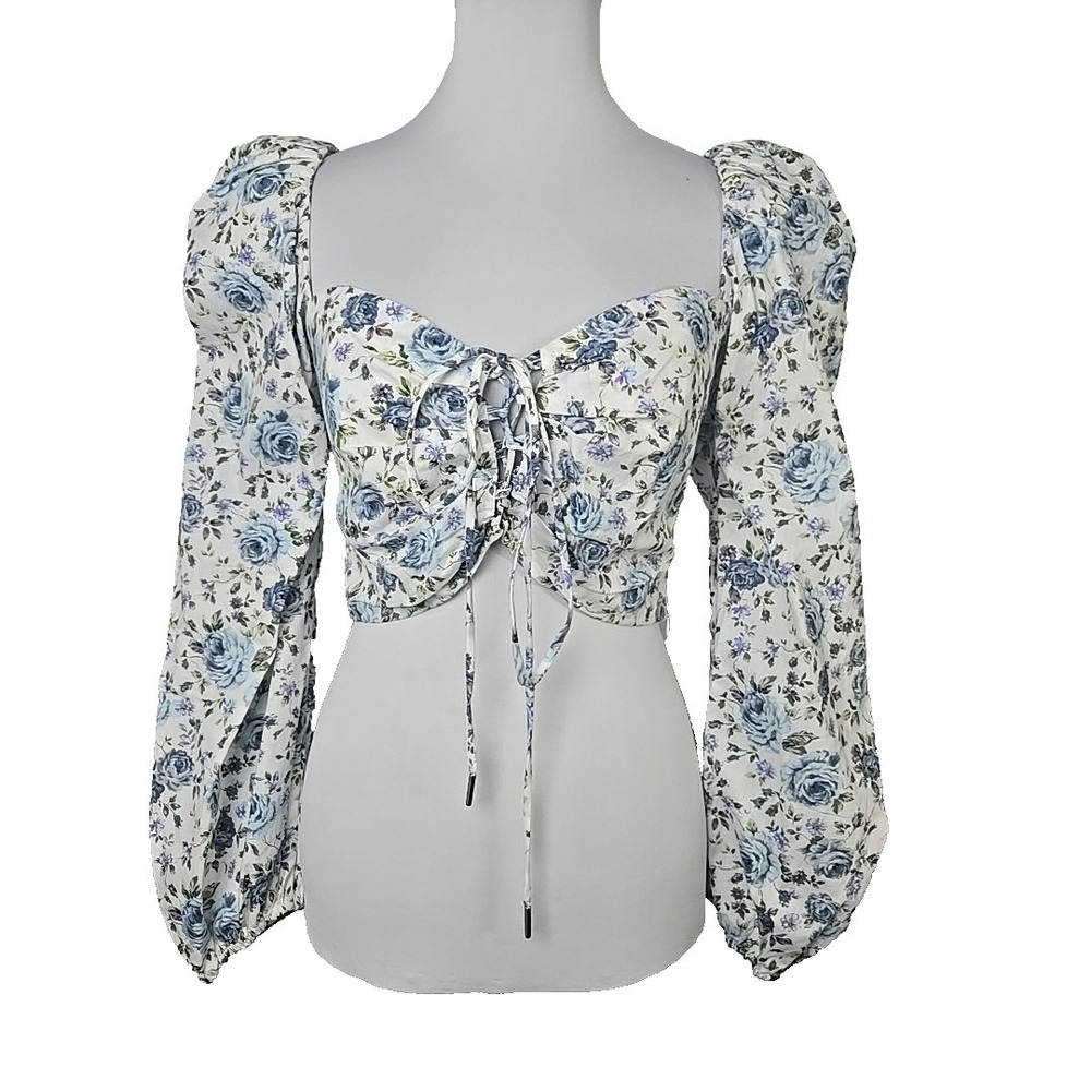 Anthropologie MABLE Floral Corset Front Cropped BabyDoll Top Junior Size Large